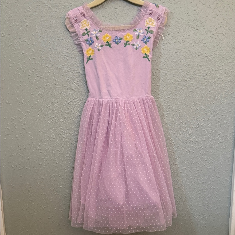 Mini Biden Lavender Floral Embroidered Kids Dress